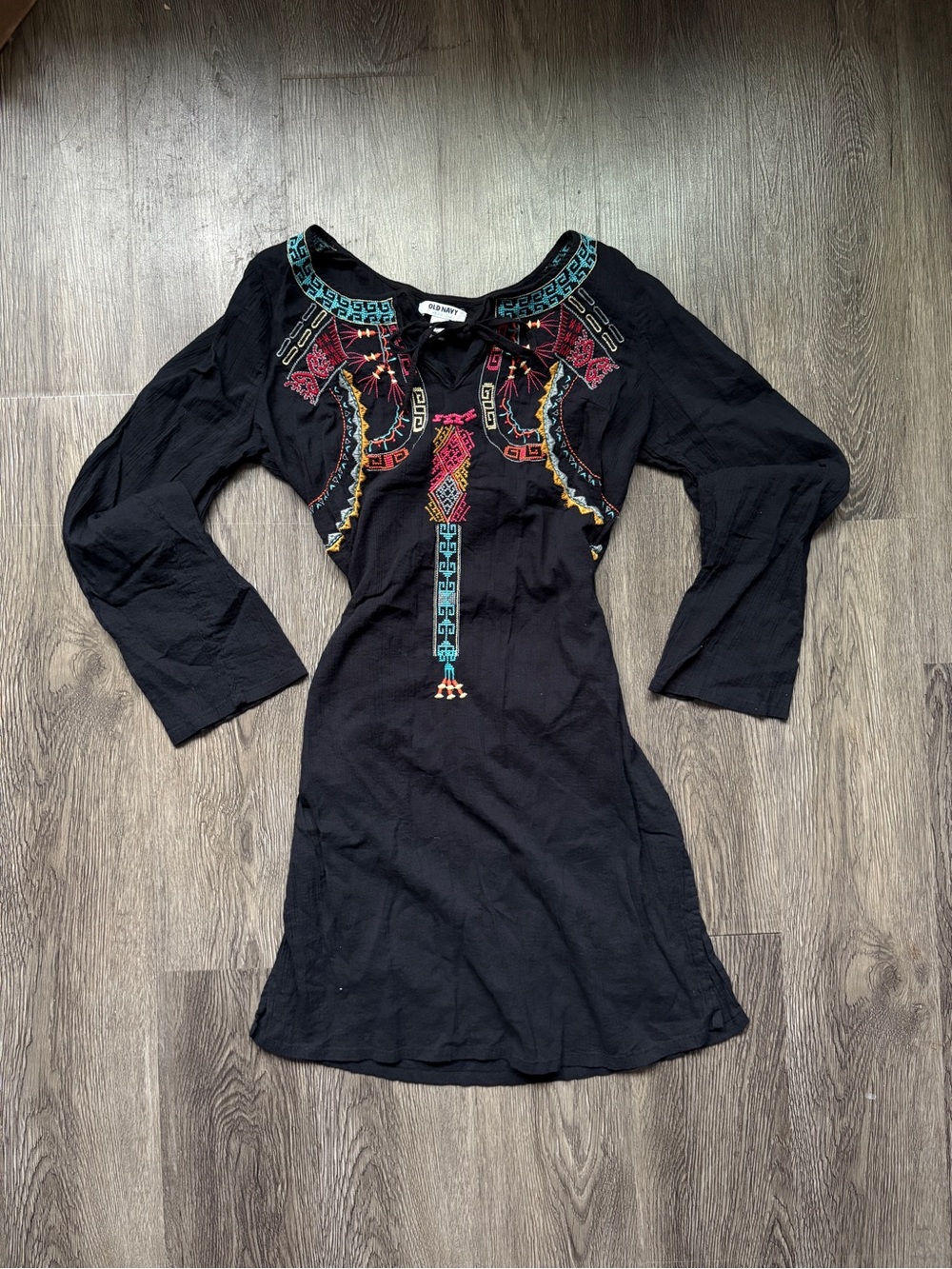 Old Navy Black Embroidered Mini Dress | Festival Boho